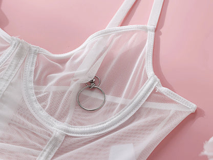 Ruffle Erotic Lingerie Transparent Lace Fancy Underwear Lifting Bolt Sensual Outfit Sheer Mesh Sissy Exotic Sets