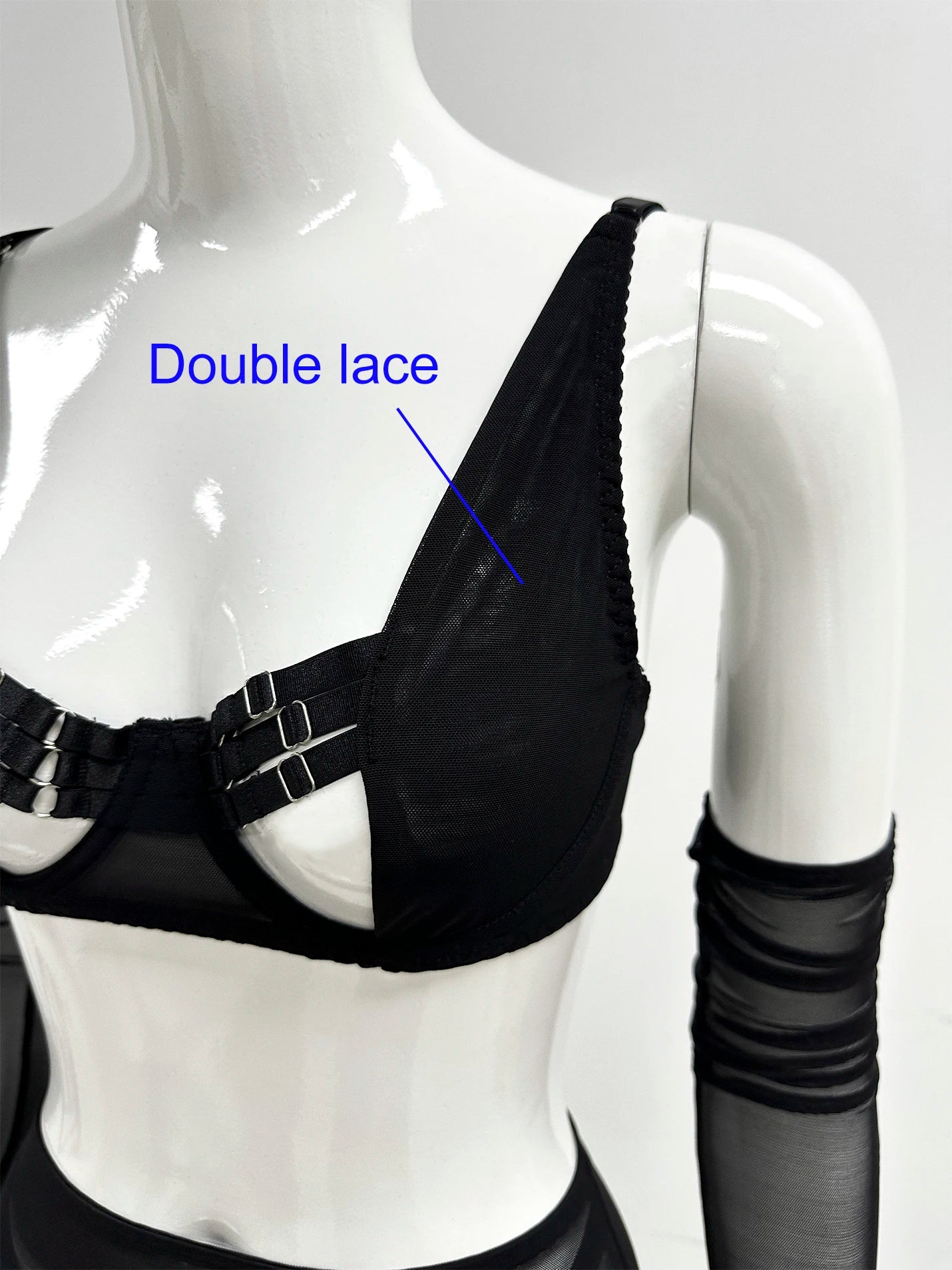 Sensual Lingerie Cut Out Bra Garter Lace Up Bandage Sissy Underwear 4-Piece Exotic Sets Transparent Mesh Intimate