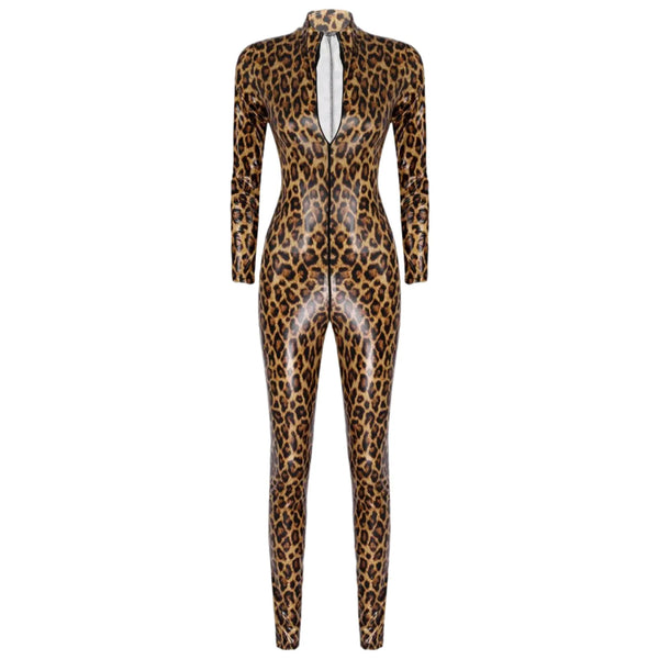 Leopard Print Leather Bodysuit Lacy0301