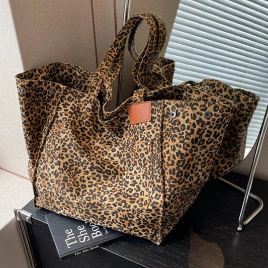 Oversized Leopard Print Shoulder Bag