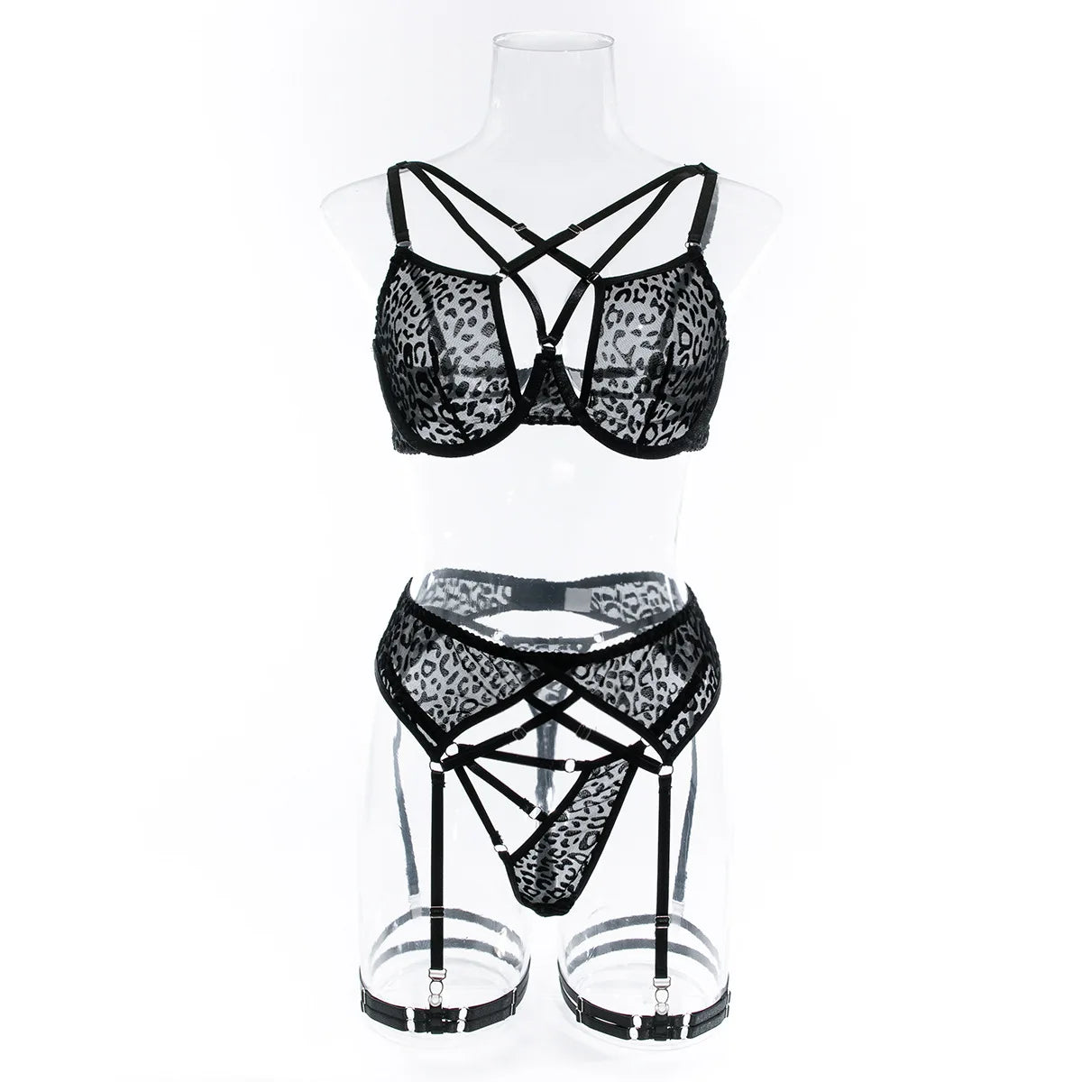 Ellolace Leopard Velvet Lingerie Sensual Cross Bra Kit Push Up See Through Sexy Outfits Sissy Exotic Sets Fancy Bilizna Set LACYMATE®
