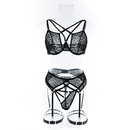 Ellolace Leopard Velvet Lingerie Sensual Cross Bra Kit Push Up See Through Sexy Outfits Sissy Exotic Sets Fancy Bilizna Set LACYMATE®