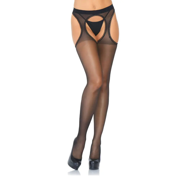 LacyMate™ Sheer Scalloped Suspender Black Pantyhose Lavah Intimates