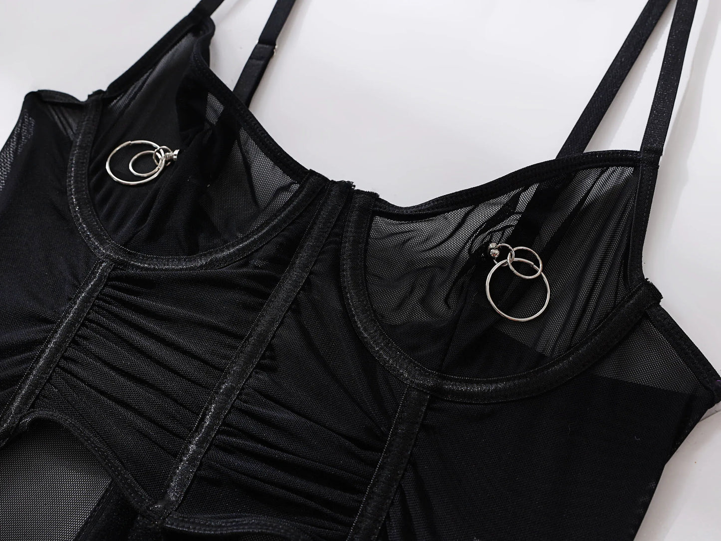 Ruffle Erotic Lingerie Transparent Lace Fancy Underwear Lifting Bolt Sensual Outfit Sheer Mesh Sissy Exotic Sets