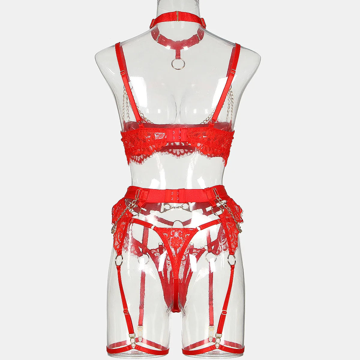 Fancy Lingerie Luxury Lace Push Up Half Cup Bra With Chain Hot Sexy Red Delicate Underwear Valentine Sissy Intimate LACYMATE®