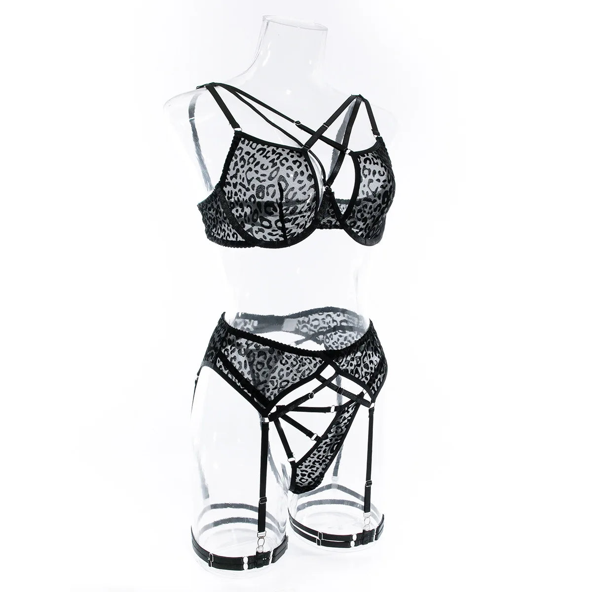 Ellolace Leopard Velvet Lingerie Sensual Cross Bra Kit Push Up See Through Sexy Outfits Sissy Exotic Sets Fancy Bilizna Set LACYMATE®