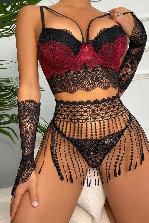 LacyMate™ Siri Lingerie Set - Black and Burgundy Lacy Mate