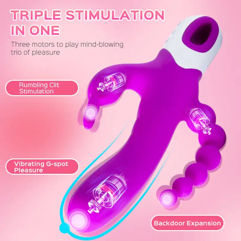 Triple Rabbit Vibrator with Anal Beads - LACYMATE