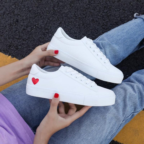 White Sneakers  with Heart shape