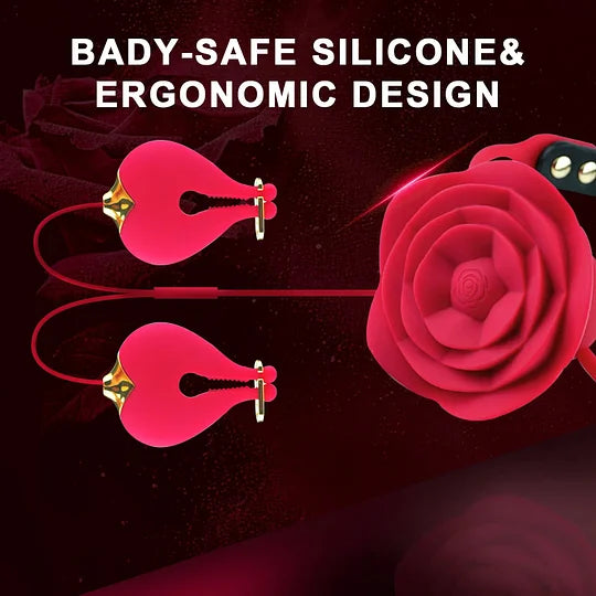 💥2026, Floriss - Rose Nipple Clamp Toys, 2 In 1 Adjustable Rose Necklace Mouth Gag