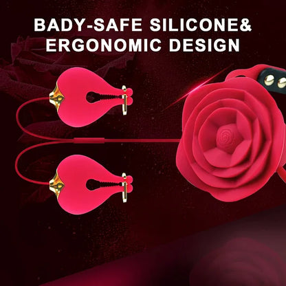 💥2026, Floriss - Rose Nipple Clamp Toys, 2 In 1 Adjustable Rose Necklace Mouth Gag