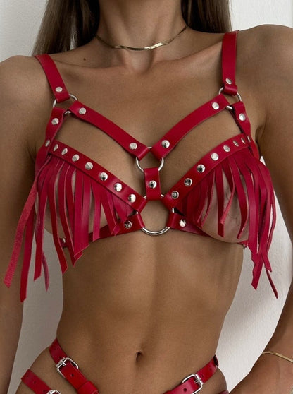 Leather Harness bra "RIO" in Red