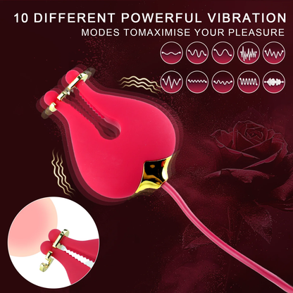 💥2026, Floriss - Rose Nipple Clamp Toys, 2 In 1 Adjustable Rose Necklace Mouth Gag