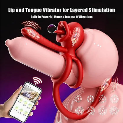 💥2026, Sensiring - 3-in-1 Vibrating Cock Ring With Tongue Licking Stimulator & App Control