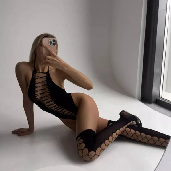 Flexible™ Fishnet Bodysuit with Stocking Hemiras