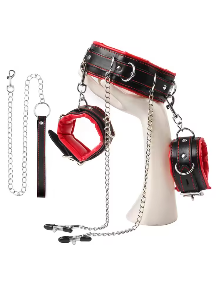 Fetish Collar with Metal Chain – Slave & Traction Play Gear