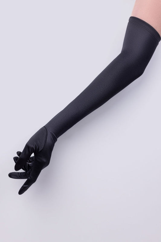 Long shiny satin gloves